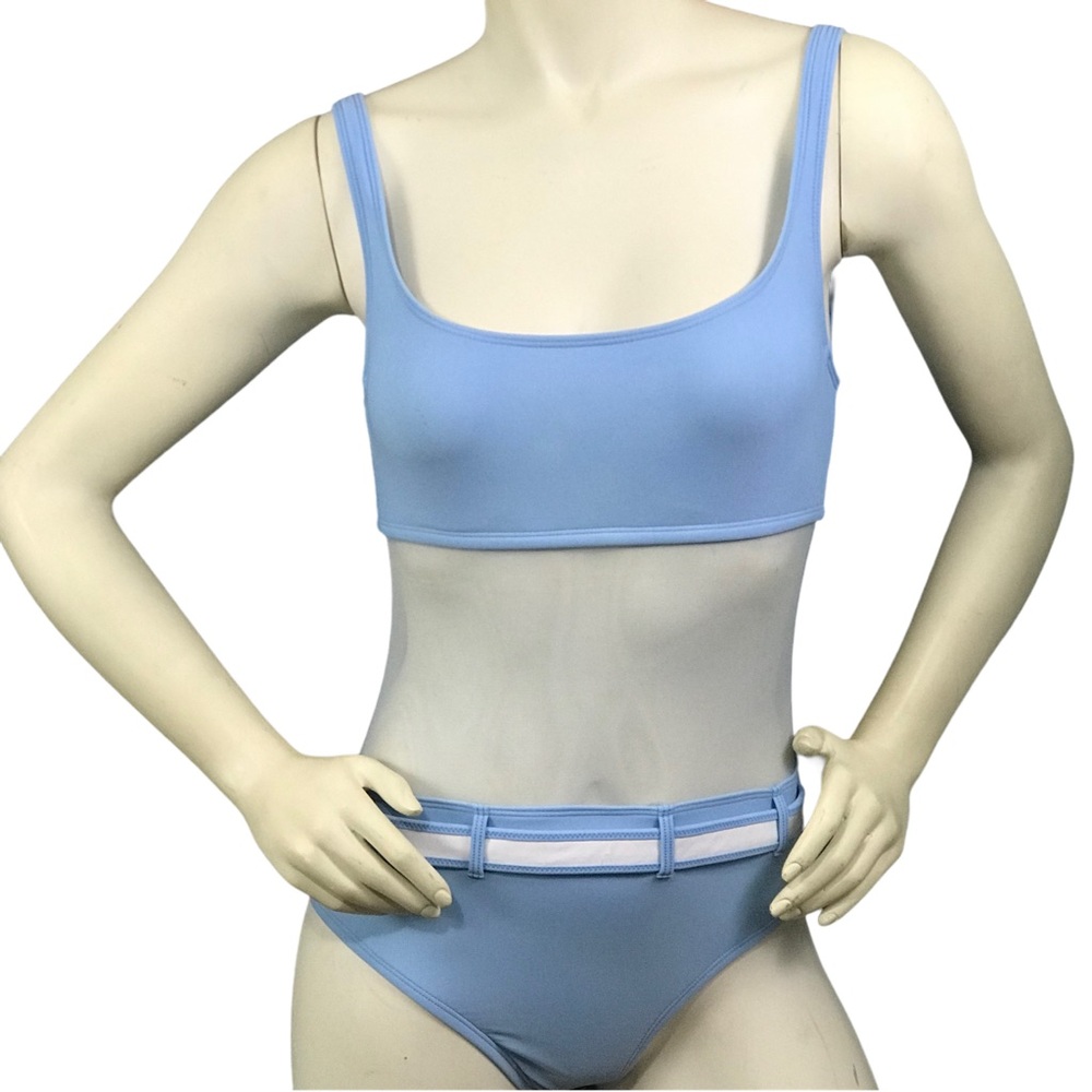 La Blanca Baby Blue Belted Mesh Insert One Piece Size 8